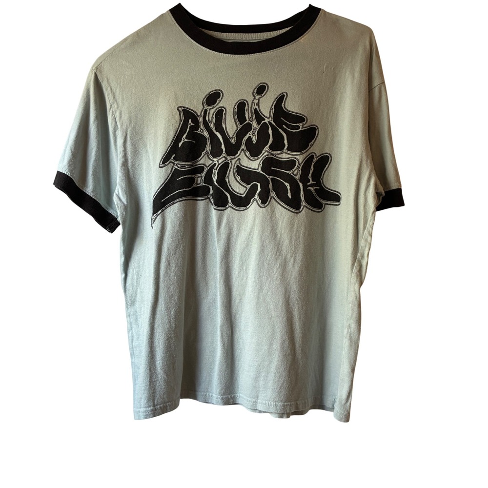 Billie Eilish Ringer T-Shirt Graffiti Logo Blue Black Womens Size S 2023 Merch